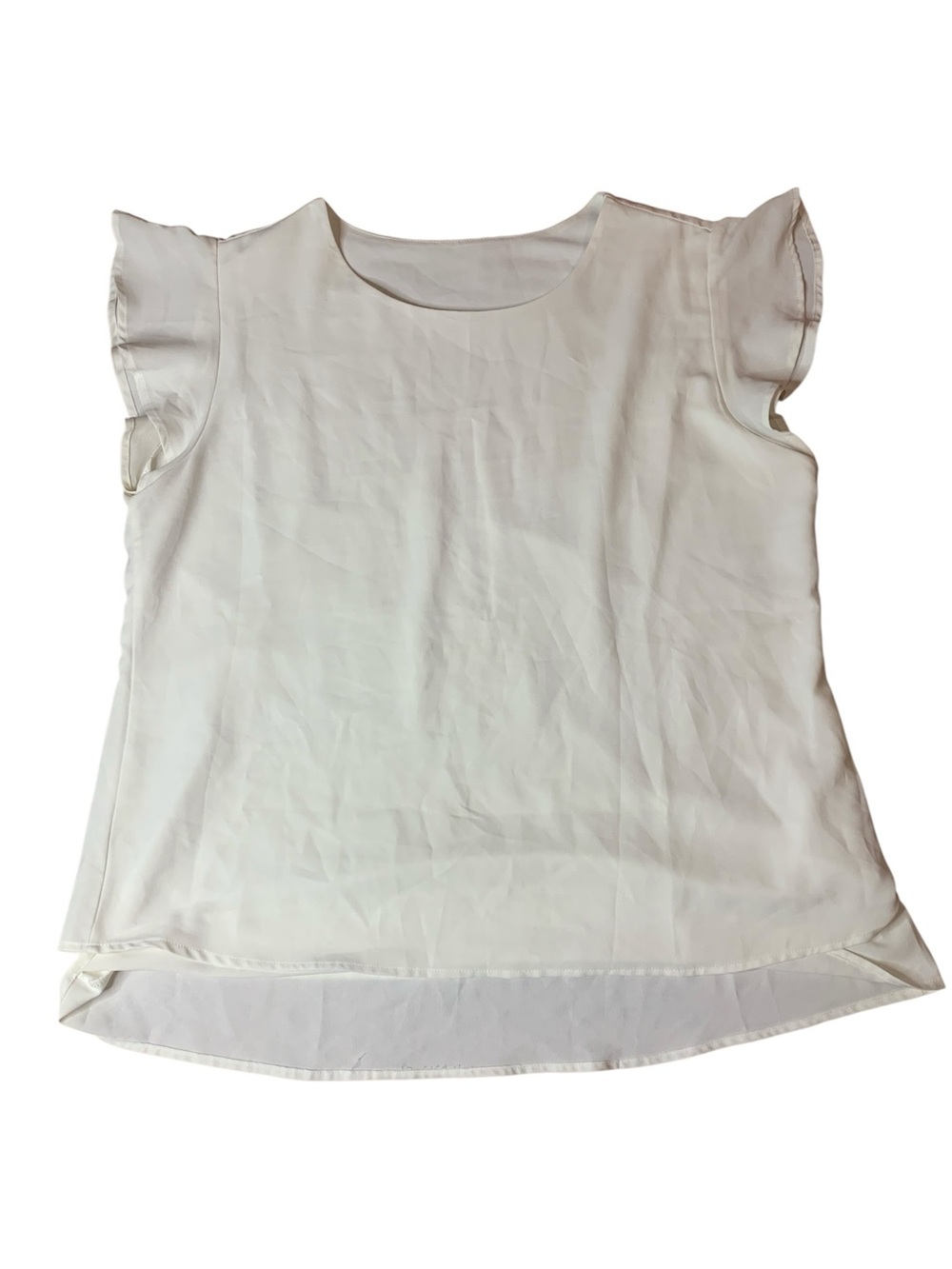 White Flutter Sleeve Blouse, Size 2XL, Lightweight Relaxed Fit Top
